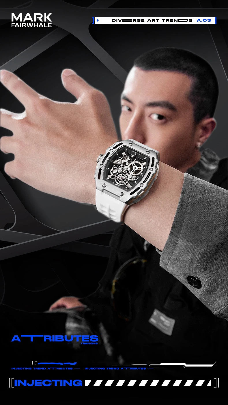 Luxury Fashion Men Original Automatic Watch Man Brand Mark Fairwhale Sports Tonneau Skeleton Mechanical Wrist Watches Reloj 2023