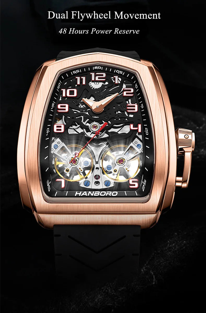 Relogio Masculino HANBORO Mechanical Watch for Men Brand Luxury Dual Flywheel Automatic Wrist Watch 50M Waterproof Reloj Hombre