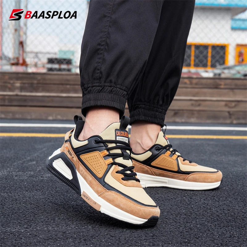 Baasploa Men Casual Waterproof Running Shoes Fashion Leather Skateboard Shoes Non-slip Wear-resistant Male Sport Shoes New