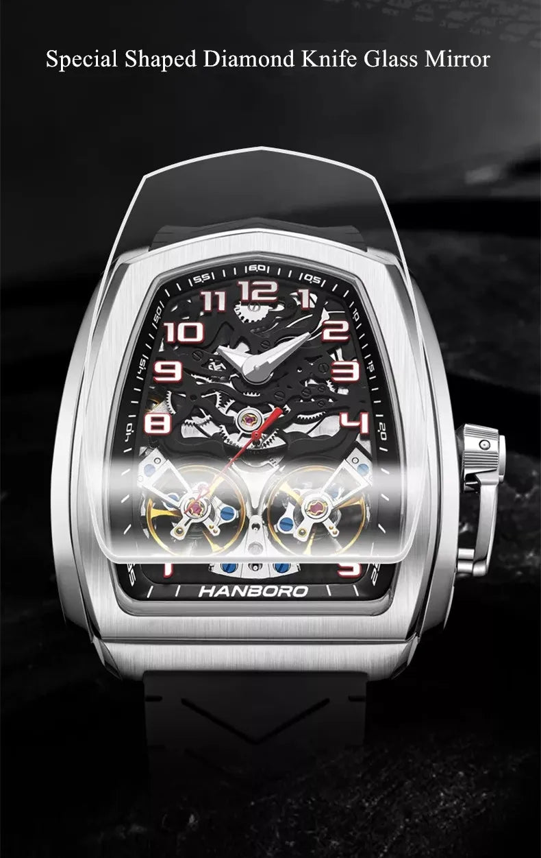 Relogio Masculino HANBORO Mechanical Watch for Men Brand Luxury Dual Flywheel Automatic Wrist Watch 50M Waterproof Reloj Hombre