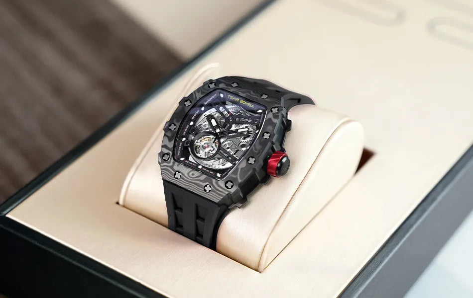 TSAR BOMBA Mens Automatic Watch MIYOTA Movement Skeleton Tonneau Waterproof Wristwatch Luxury Clock Mechanical Watch for Men