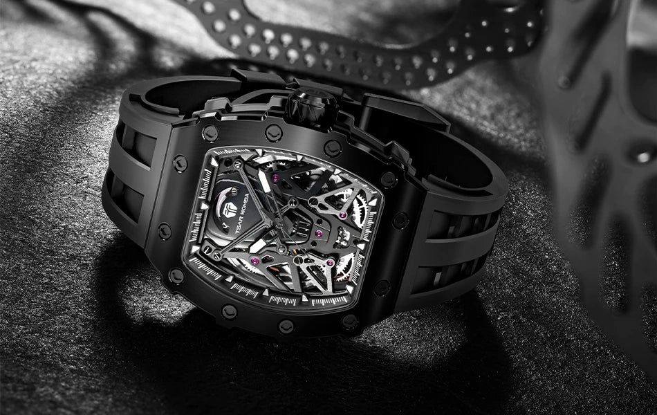 TSAR BOMBA Luxury Men's Watches Business Dress Tonneau Watch for Men Automatic Mechanical Clock Sapphire Wristwatch