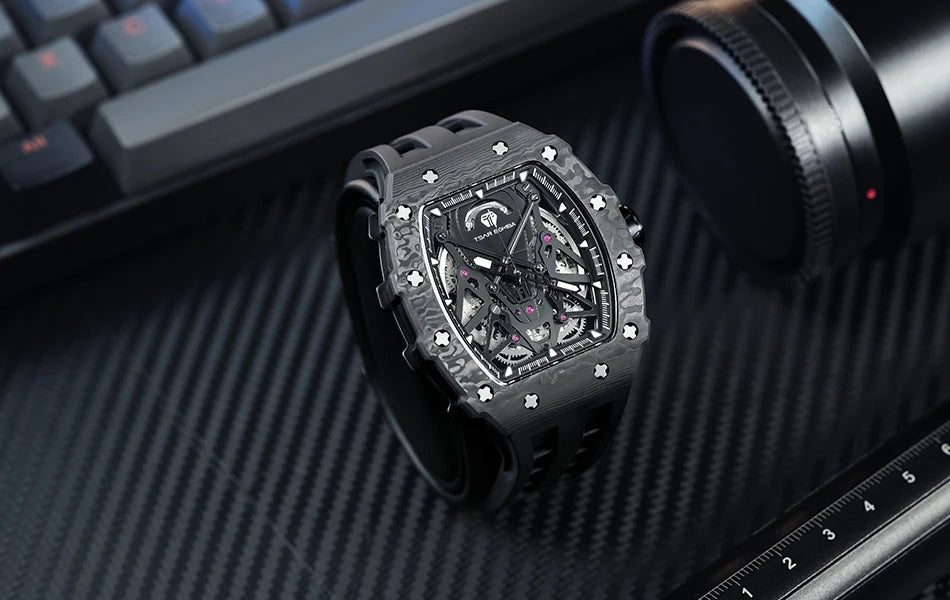 TSAR BOMBA Luxury Men's Watches Business Dress Tonneau Watch for Men Automatic Mechanical Clock Sapphire Wristwatch